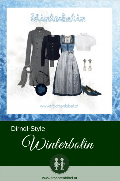 Die Winterbotin ist eine wunderschöne Dirndl-Zusammenstellung in kühlen Blautönen mit passenden Accessoires. Winterfit im Dirndl! #stylingtipp #dirndlstyle