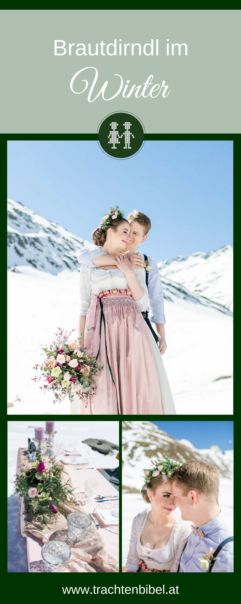 Ein Styled Shooting von einem Brautdirndl im Winter auf den Bergen. Tolle Bilder einer Trachtenhochzeit auf der Schönwieshütte. #trachtenhochzeit #hochzeit #wedding