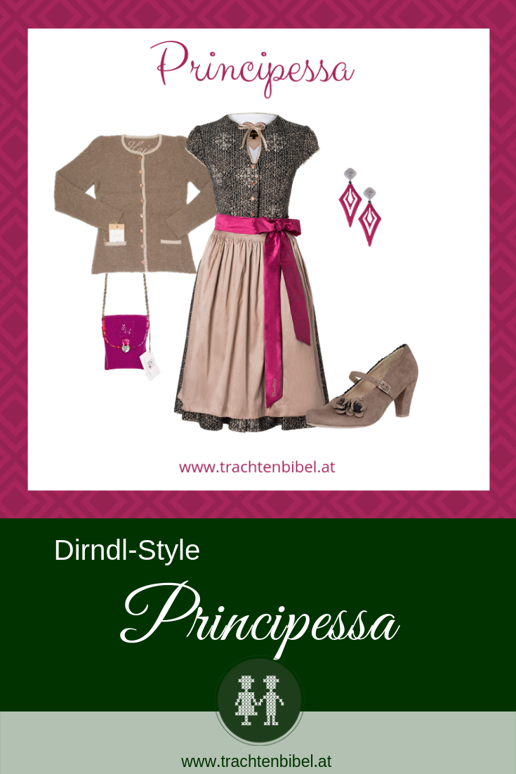 Dirndl in Beige und Pink mit passenden Accessoires - Style Principessa